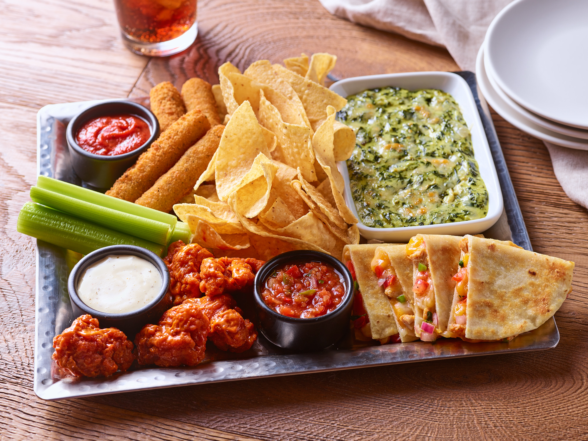 Classic Combo of dips and appetizers image captured by Los Angeles commercial food photographer Vinnie Finn | SternRep