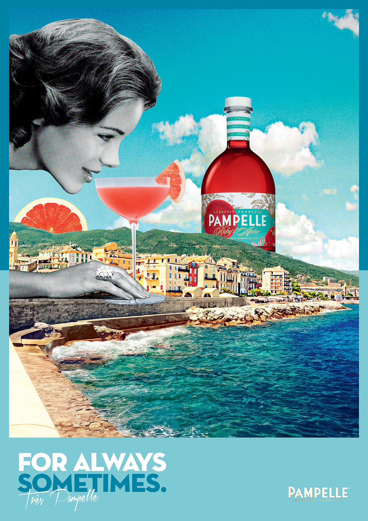 Collage work of cocktail on the beach in the south of france by Electric art for Pampelle